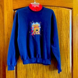 Vintage Reindeer Mock Turtleneck Jerzees Navy Blue Christmas Sweatshirt M